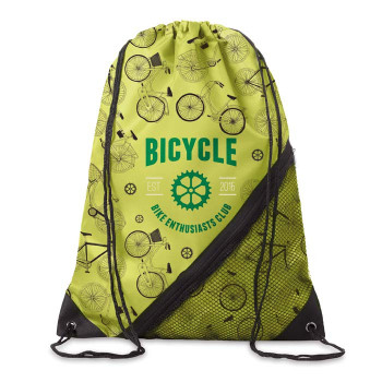 210D poliészter húzózsinóros táska cipzáras hálós zsebbel