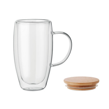 TEROL dupla falú üvegbögre 450 ml – bambusz fedél (MO2673)