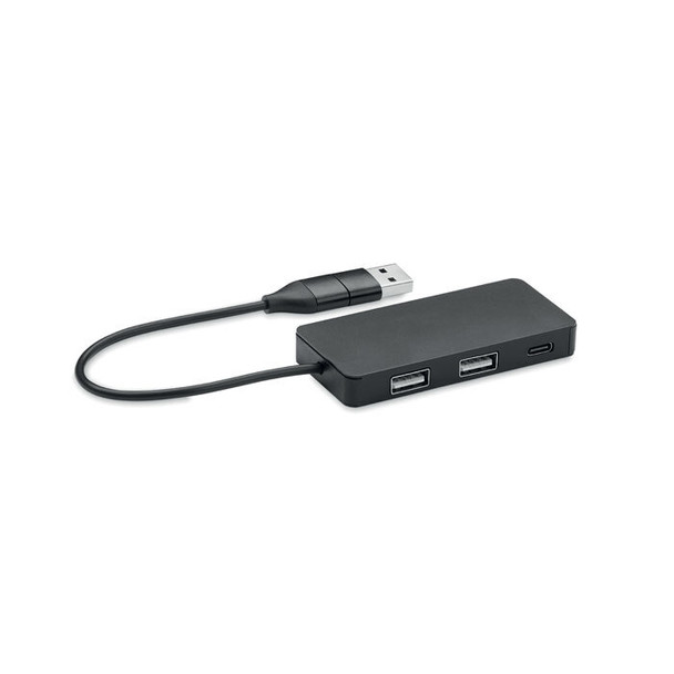 Kompakt 3 portos USB hub - Újrahasznosított alumínium