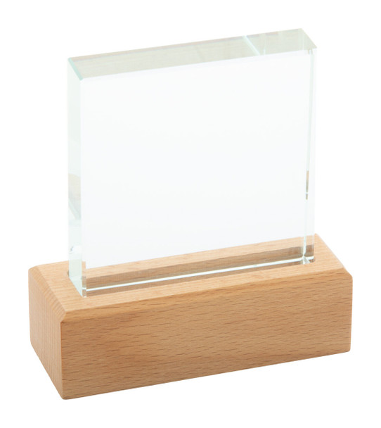 Egyedi Üvegtrófea Bükkfa Alapzattal – Ajándék Dobozban