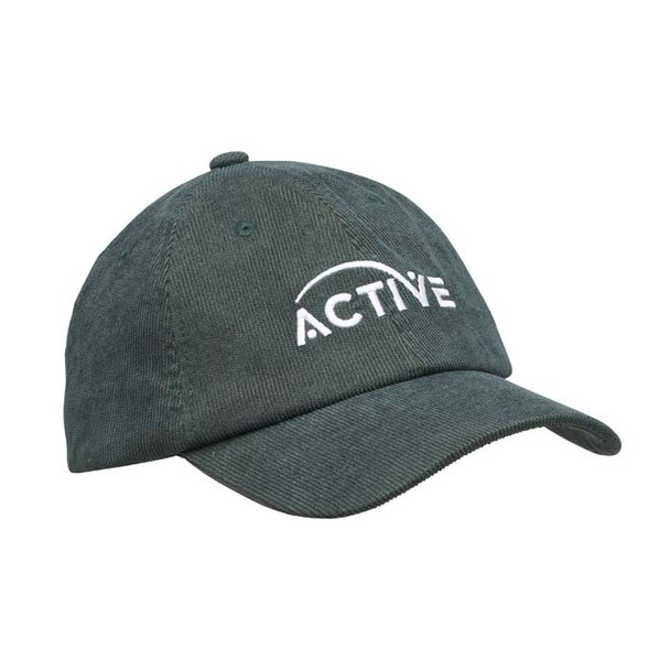 Kordbársony, megerősítés nélküli, 6 paneles baseball sapka.