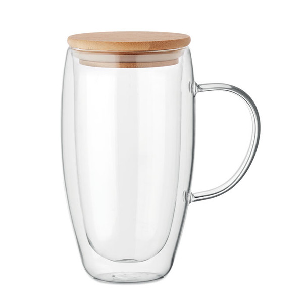 TEROL dupla falú üvegbögre 450 ml – bambusz fedél (MO2673)