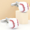 White & Red Baseball Cufflinks – Stainless Steel Pair – product view