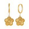 Gold-Tone Textured Flower Drop Earrings – Stainless Steel – main view