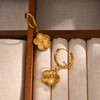 Gold-Tone Textured Flower Drop Earrings – Stainless Steel – detail view