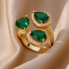 Gold-Tone Triple Green Teardrop Open Ring – main view