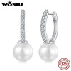 Pearl & Moissanite Drop Hoop Earrings – Sterling Silver – view 2