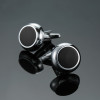 Round Black Enamel Cufflinks – Silver Tone, 19 mm (1)
