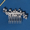 Silver Flower and Square Crystal Bridal Hair Comb