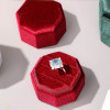 Burgundy Octagonal Velvet Triple Ring Box