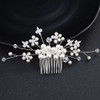 Silver Faux Pearl Flower Spray Bridal Hair Comb