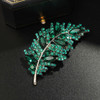 Green Rhinestone Feather Brooch