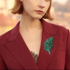 Green Rhinestone Feather Brooch