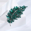 Green Rhinestone Feather Brooch