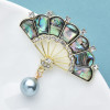 Iridescent Shell Fan Brooch with Grey Pearl-Effect Drop (2)