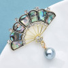 Iridescent Shell Fan Brooch with Grey Pearl-Effect Drop (3)