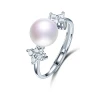 Opaline white three pearl sterling silver ring