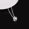 Square Cubic Zirconia Pendant Necklace in Silver Tone