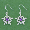 Silver tone purple zircon flower earrings product view
