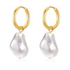 Baroque Pearl Bar Huggie Earrings for Women – Gold Tone product image