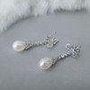 Jade Baroque Pearl Drop Earrings for Women – Silver Tone