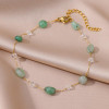 Green Stone Bead Anklet with Gold-Tone Chain – Style 1-1