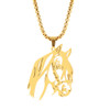 Gold-Tone Horse Head Pendant Necklace – B4681, 45 cm