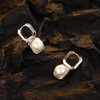 Square-Frame Pearl-Effect Drop Earrings – Silver EH792 – detail view 2