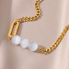 White Bead & Curb-Link Anklet – Gold-Tone Stainless Steel – detail view
