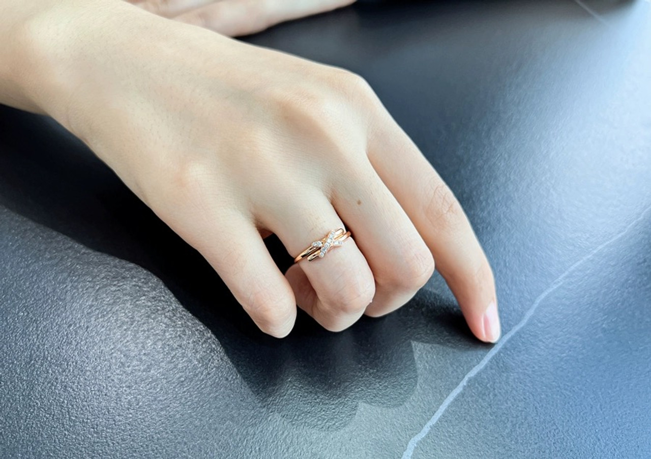X Cross 18K Rose Gold Lab-Grown Diamond Ring 0.08ct IGI