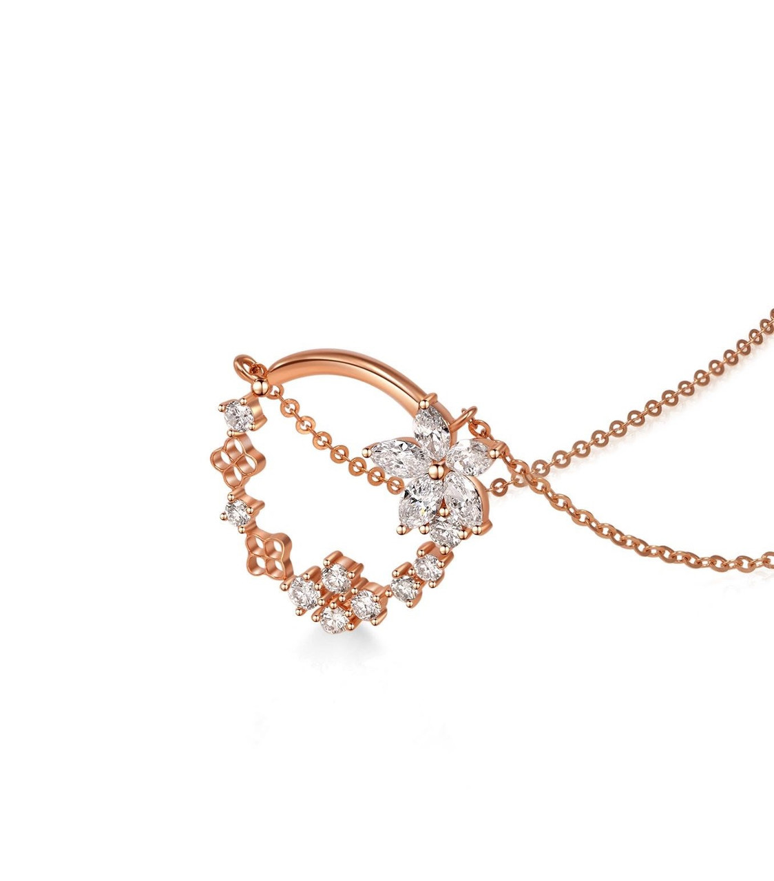 Secret Garden Flowers 18K Rose Gold Lab-Grown Diamond Necklace 0.51ct D VS1 IGI