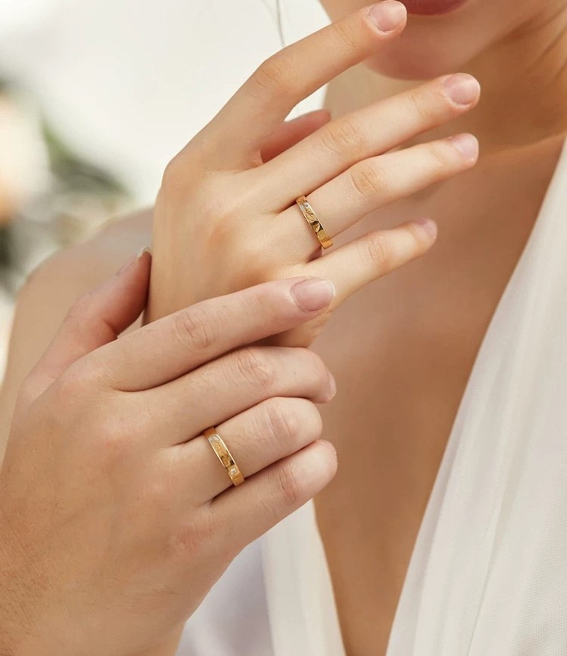 Staying Together Sweetly Design 18K Lab-Grown Diamond Wedding Ring Women and Men