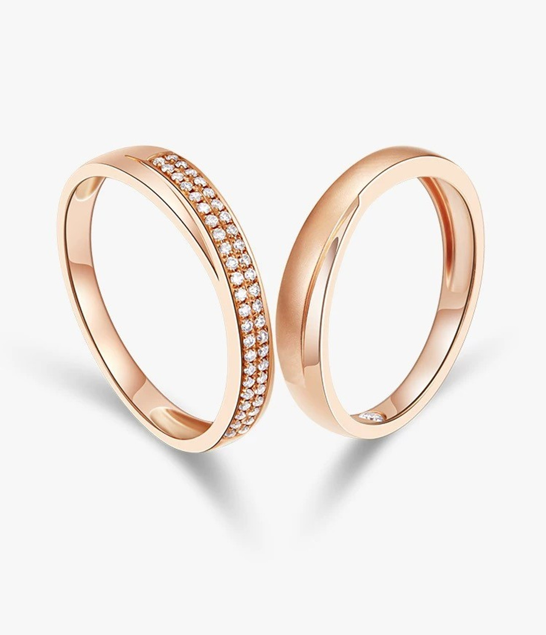 Matte and Glossy Craftsmanship 18K Rose Gold Lab-Grown Diamond Wedding Ring Women and Men E VS1 IGI
