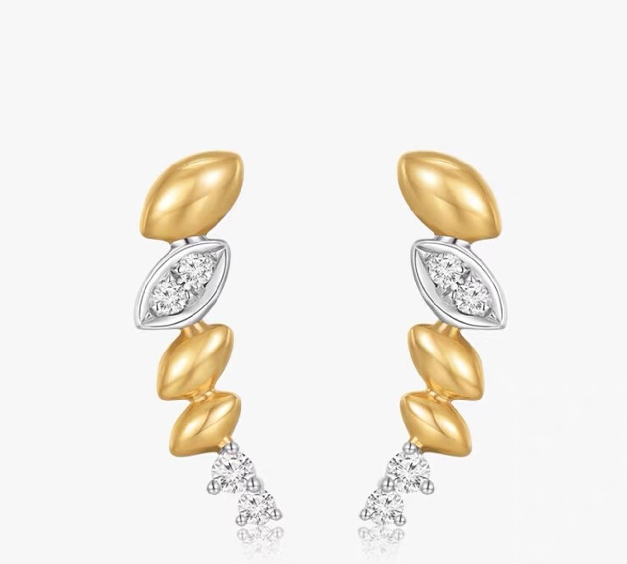 Three-Dimensional Arc Surface of Wheat 18K Gold Lab-Grown Diamond Earring 0.09ct IGI