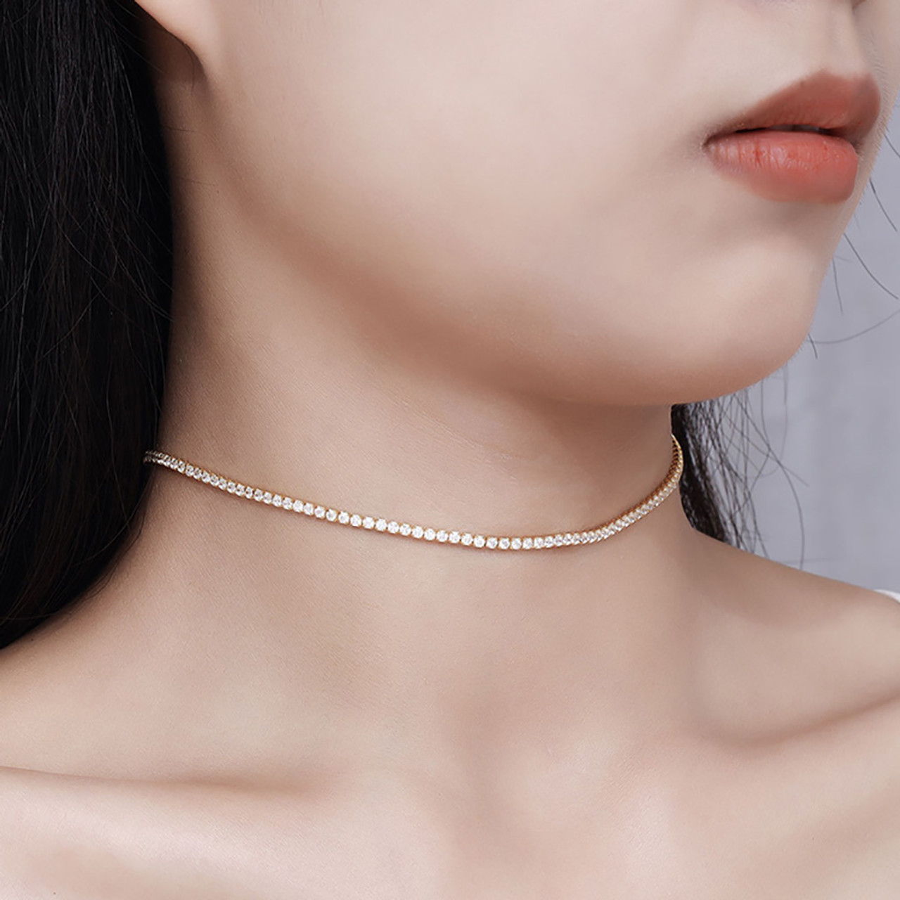 Sparkling Cubic Zirconia Tennis Necklace