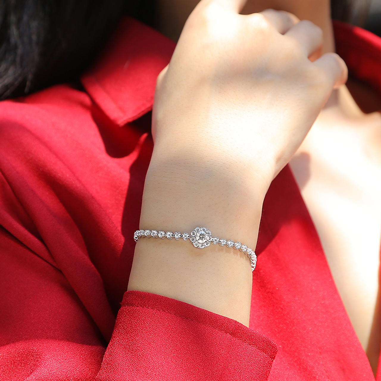 0.50 CTW Sparkling Round Pave Moissainite Collier Tennis Bracelet
