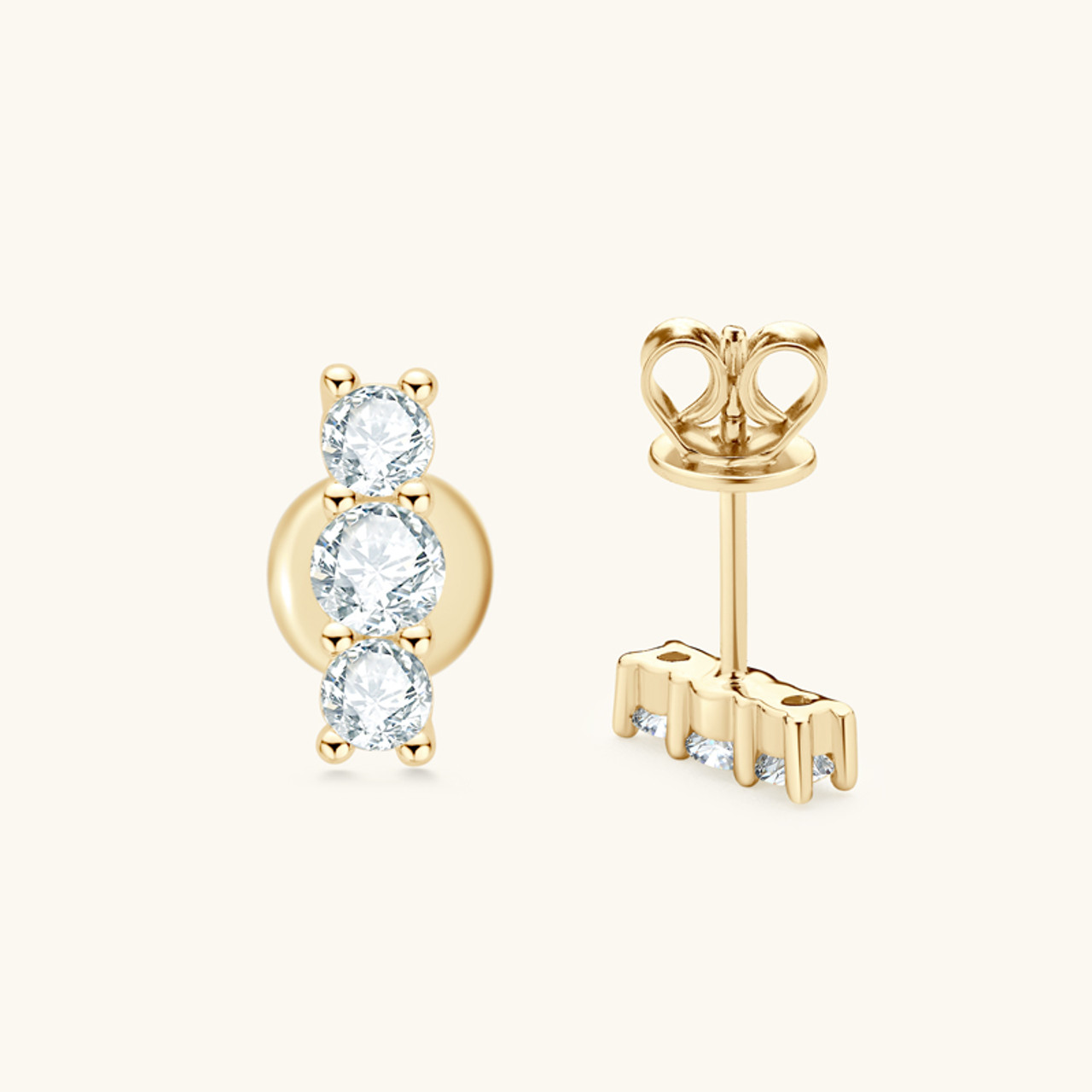 Triple Stone Classic Row Sparkling Stud Earrings