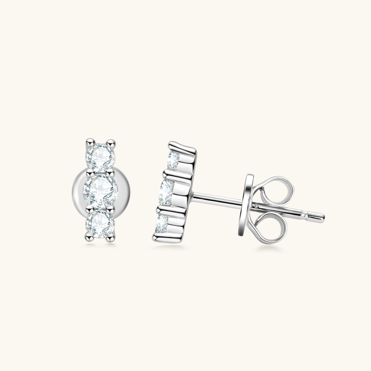 Triple Stone Classic Row Sparkling Stud Earrings