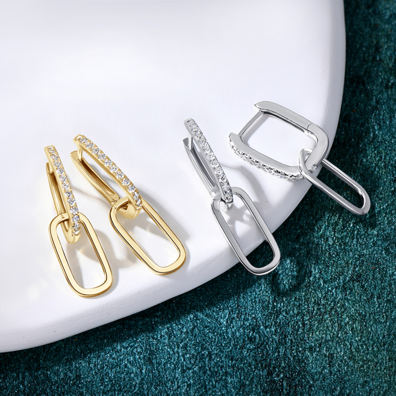 Dazzling Elongated Link Moissanite Drop Earrings