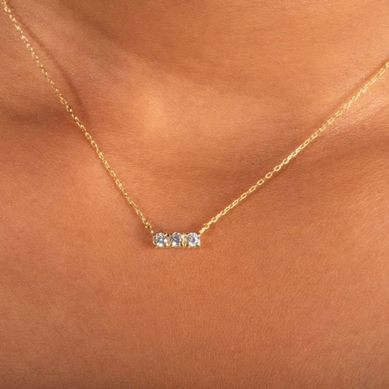 Triple Stoned Pave Moissanite Diamond Collier Necklace