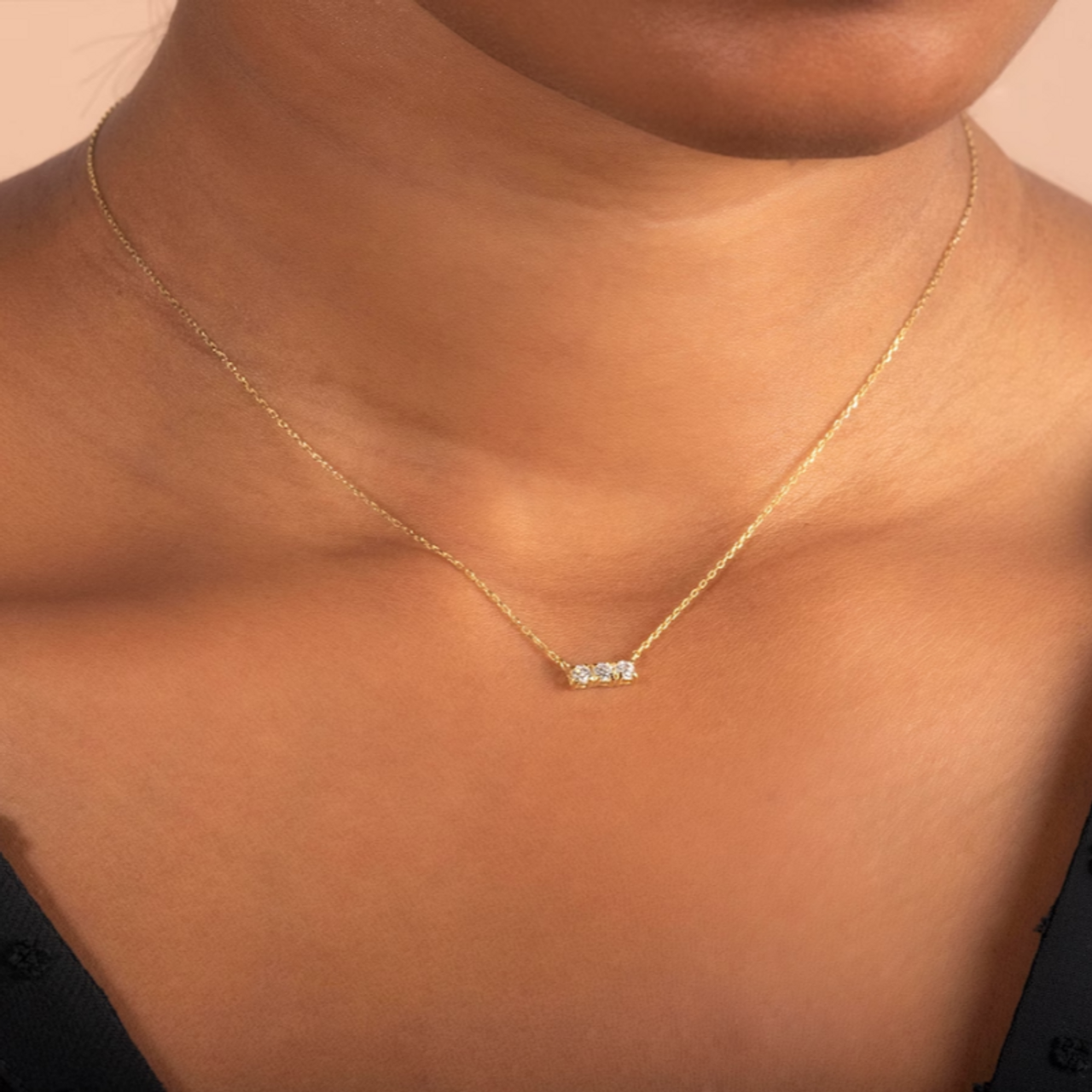 Triple Stoned Pave Moissanite Diamond Collier Necklace