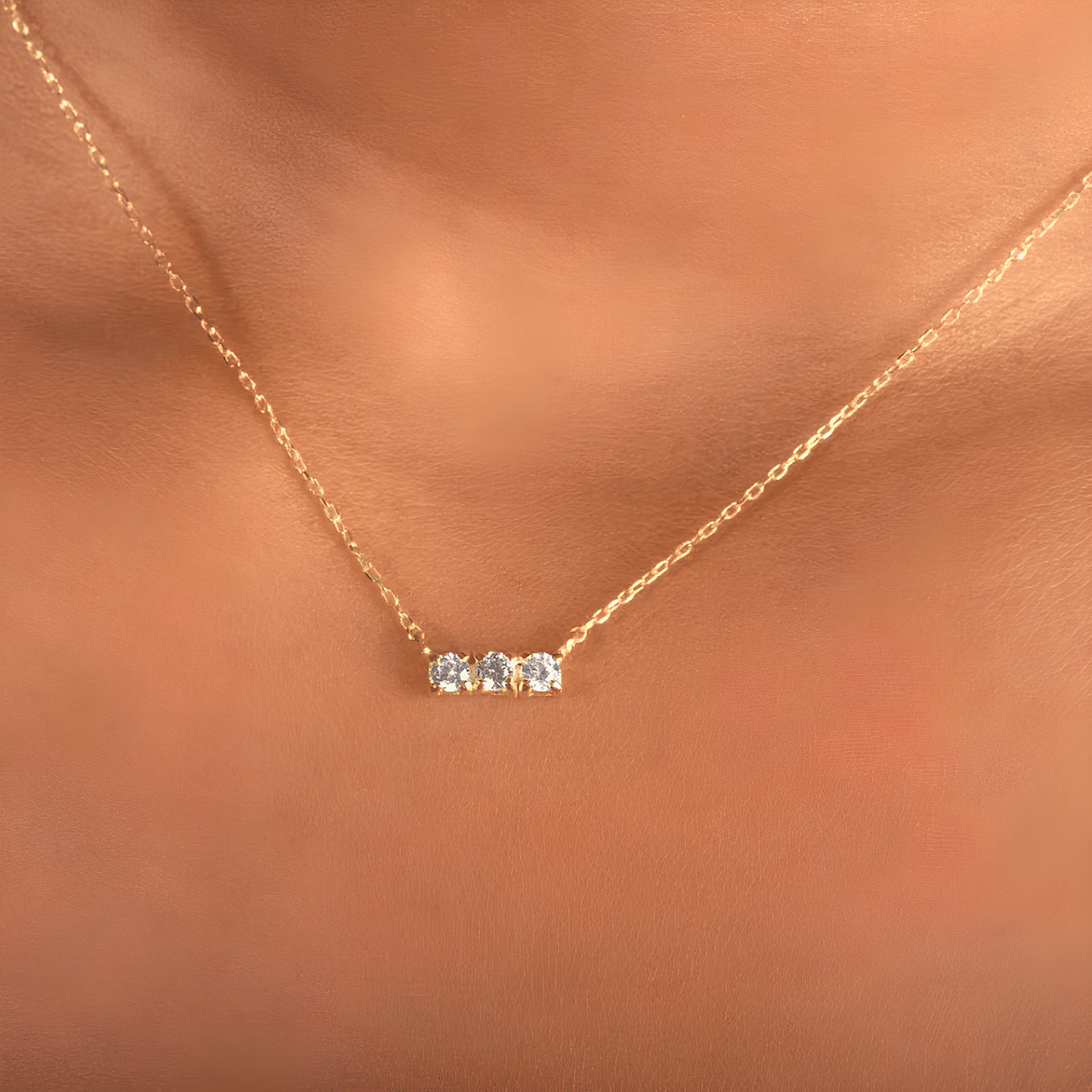 Triple Stoned Pave Moissanite Diamond Collier Necklace