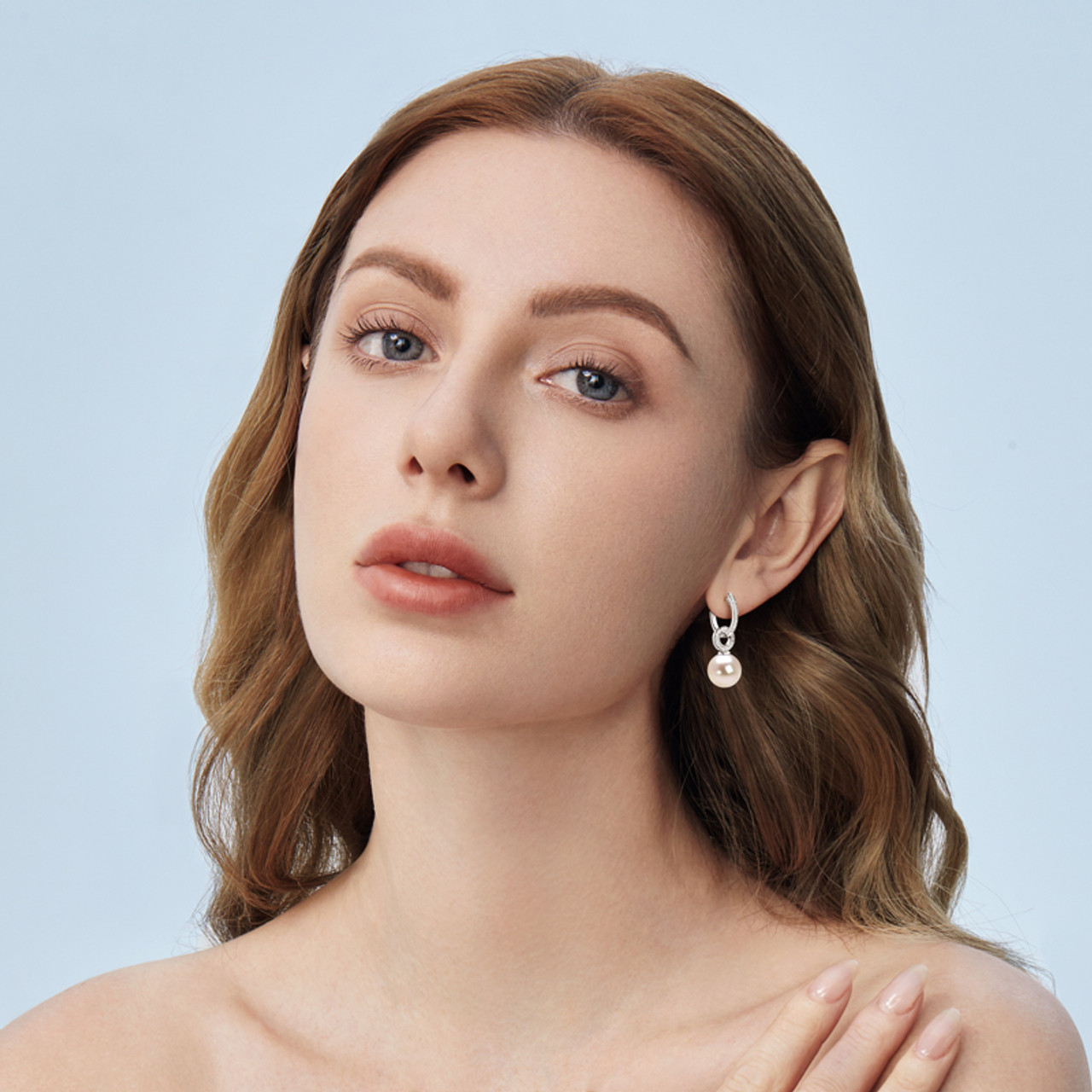 Detachable Freshwater Cultured Pearl Sparkling Hoop Earrings