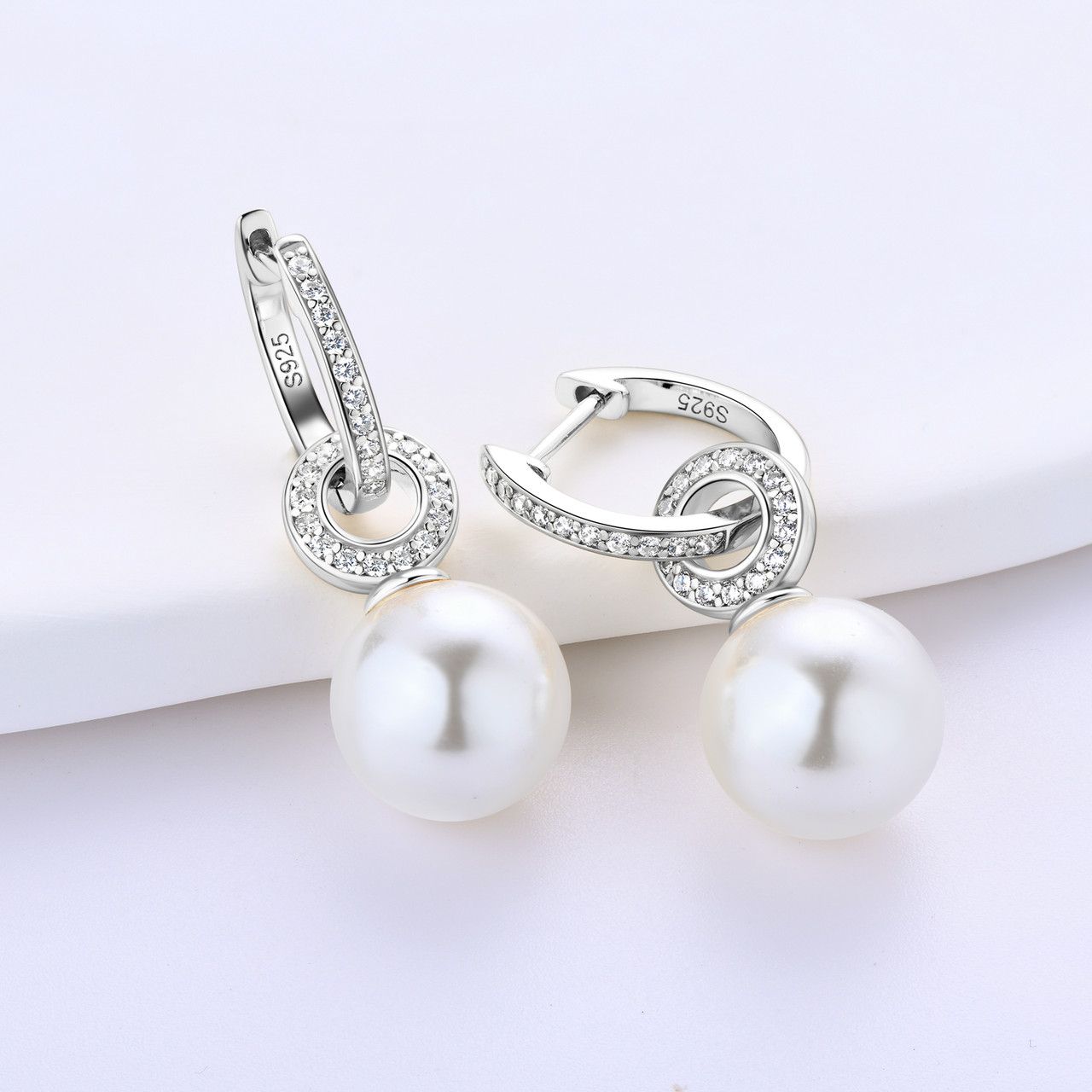 Detachable Freshwater Cultured Pearl Sparkling Hoop Earrings