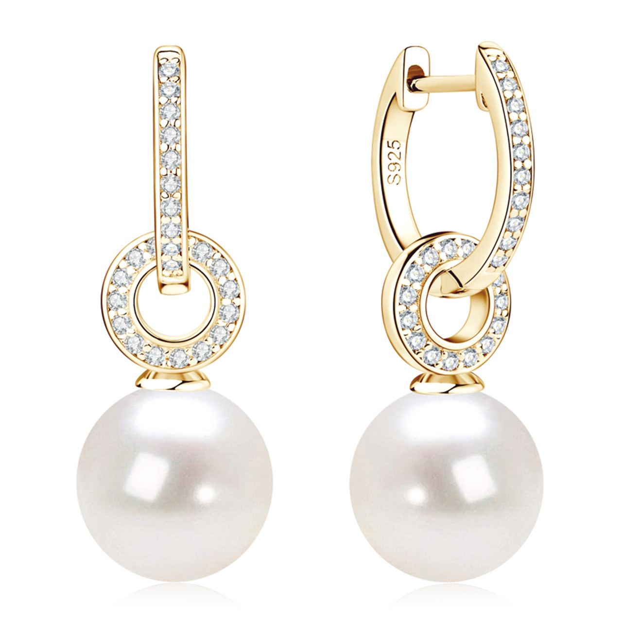 Detachable Freshwater Cultured Pearl Sparkling Hoop Earrings