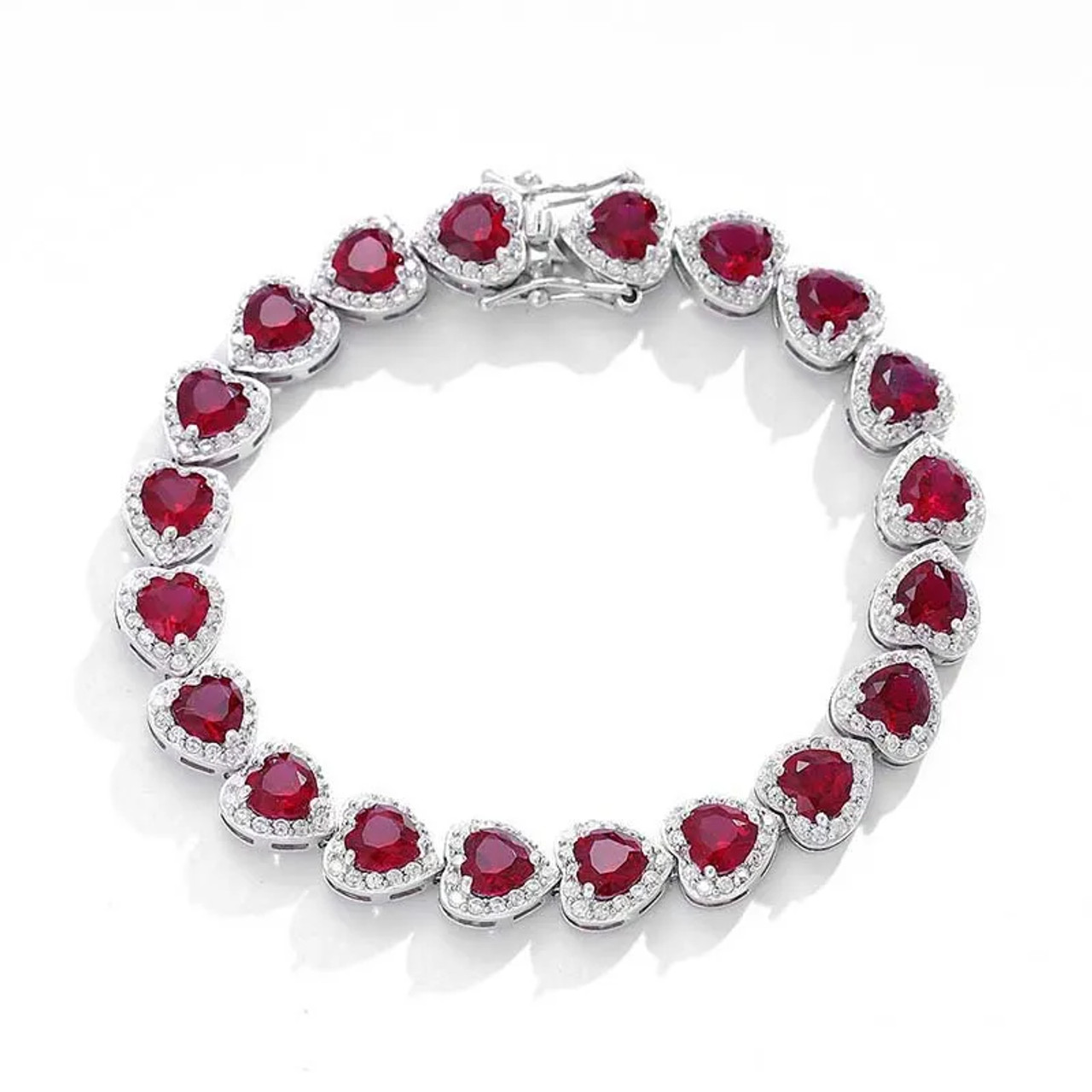 Halo Hearts Ruby Fashion Tennis Bracelet