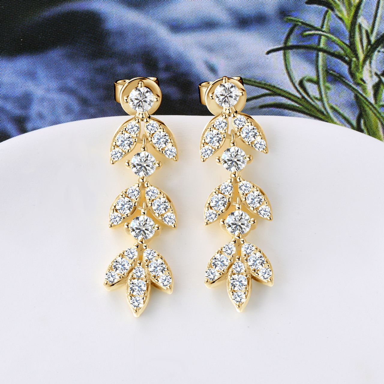 Sparkling Herbarium Chandelier Hanging Drop Moissanite Earrings