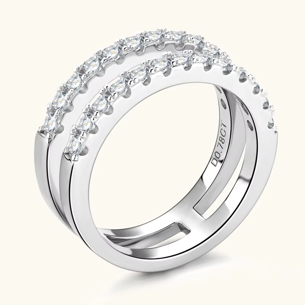 Sparkling Double Row Connecting Moissanite Ring