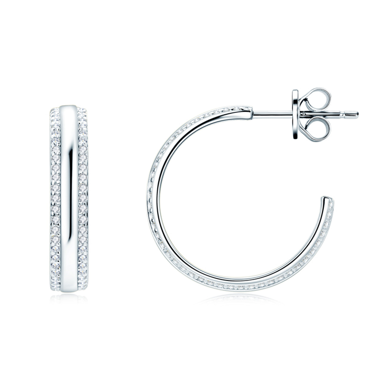Shining Path Double Lined Micro Set Moissanite Imitation Hoop Stud Earrings