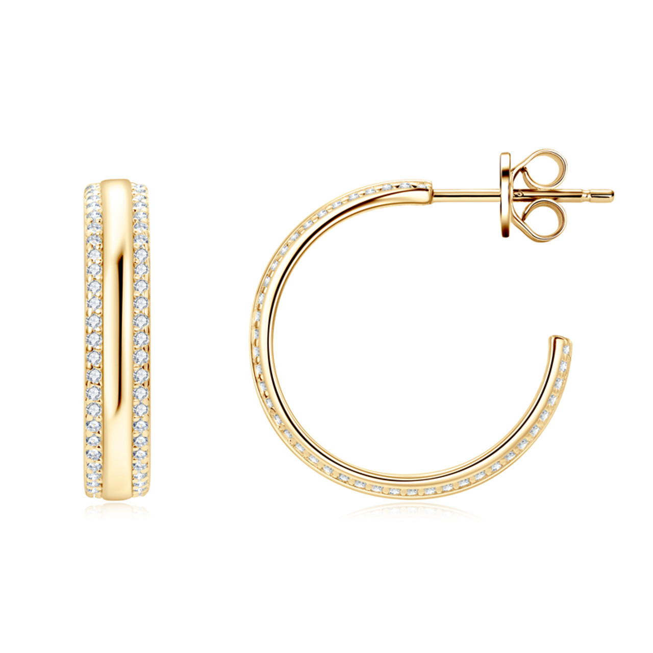 Shining Path Double Lined Micro Set Moissanite Imitation Hoop Stud Earrings